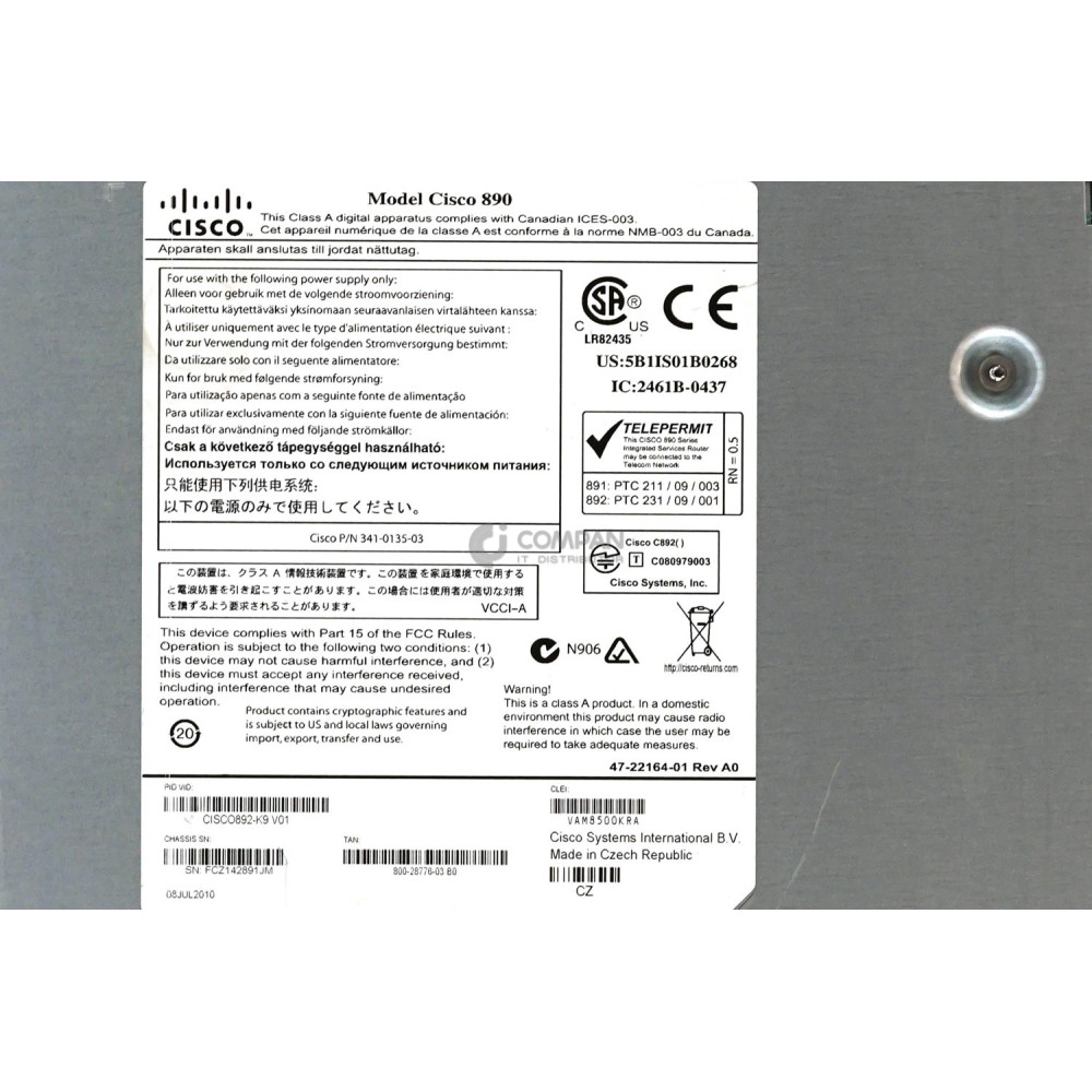 CISCO892-K9 CISCO 892 8-PORT GIGABIT ETHERNET SECURITY ROUTER